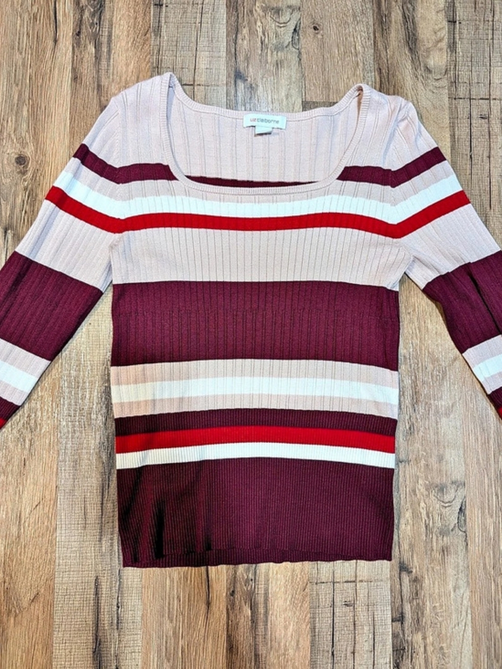Liz Claiborne Color Block Sweater in Pink & Burgundy Size Medium